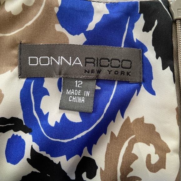 Donna Ricco Taupe Ruffled Layered Look Knee Length Midi Dress Feminine Size 12​ - Picture 2 of 11